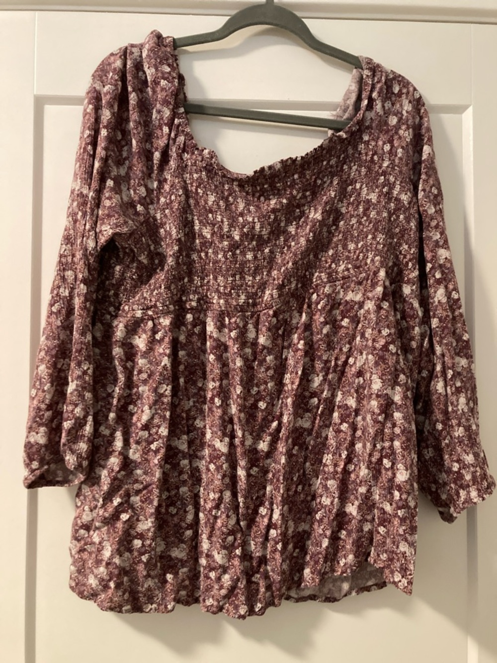 Sonoma Mauve Floral Smocked Peasant Top- Maternity